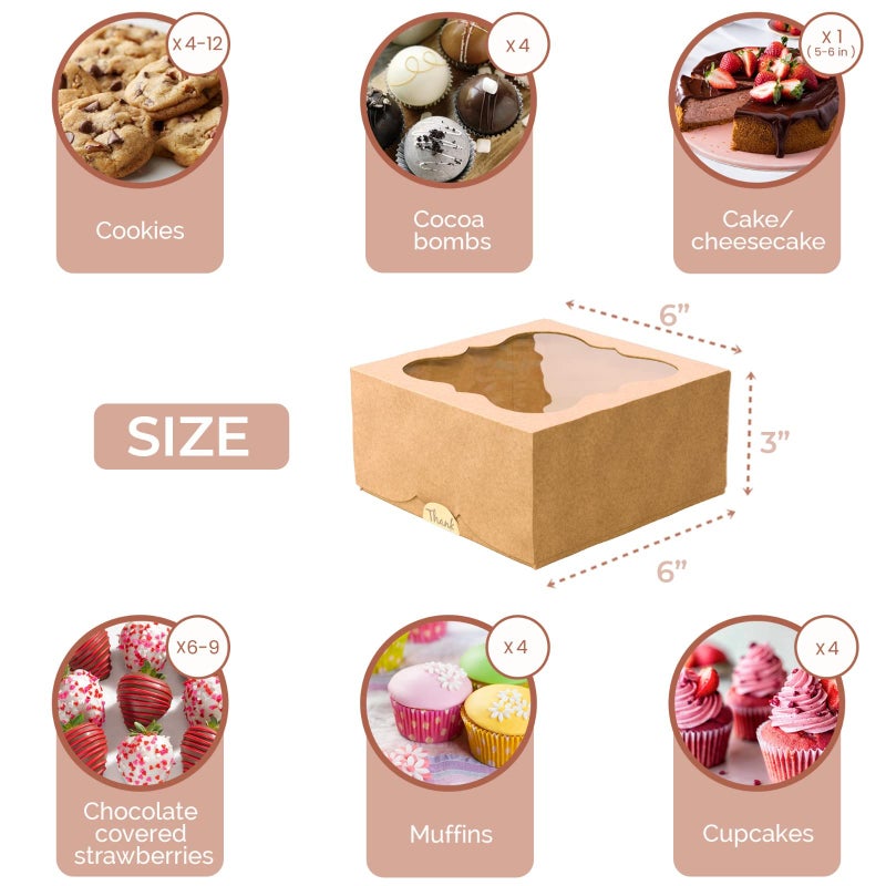 Leafiew 20 Pack Cookie Boxes for Gift Giving â€“ 6X6X3 Inches Bakery Boxes with Window - Extra Thick Small Cookie Containers for Treats, Desserts, Strawberries, Cupcakes, Candy, Charcuterie, Baked Goods, Pastry - Image 2